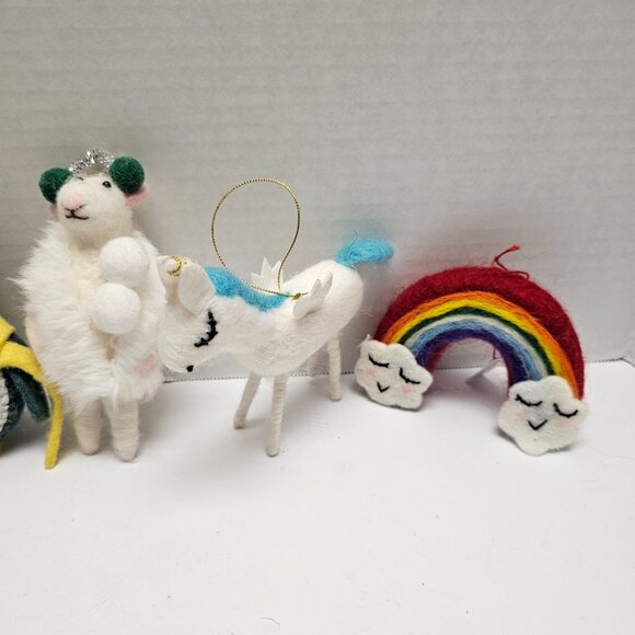 Christmas Felt Spun Wool Holiday Tree Ornament Animal Mrs Unicorn Wings Llama - Picture 9 of 10